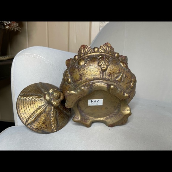 RAZ IMPORTS Brushed Gold Canister Decor Victorian With Lid Royal Pattern - Picture 3 of 4